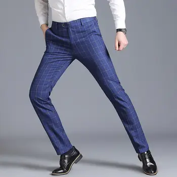 2020 Новая Весенне-Осенняя Мужская Мода В клетку, Облегающие Мужские брюки-карандаш, Мужские Ropa Hombre Streetwea, Умные Повседневные Брюки S39
