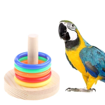 Игрушка для разведки птиц, дрессировка попугаев, Деревянная платформа, пластиковые кольца, игрушки-головоломки