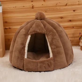 Зимняя полузакрытая конура, круглая кровать для домашних животных для щенков и котенков небольшого размера с нескользящим дном, моющаяся