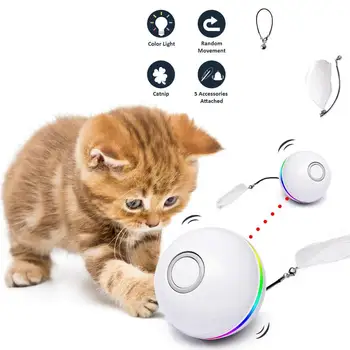 Автоматические умные игрушки для кошек, мяч, Интерактивная Кошачья мята, USB Перезаряжаемые, самовращающиеся, Красочные светодиодные колокольчики из перьев, игрушки для кошек, котенок