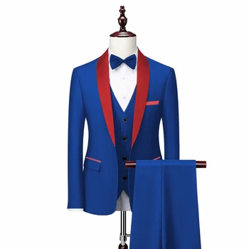 Высококачественное Мужское Красное пальто с лацканами из 3 предметов, Простое Деловое Элегантное Модное Джентльменское платье Для собеседования, Приталенный костюм (Блейзер + Жилет + брюки)
