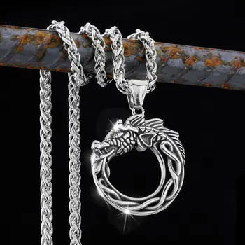 Винтажное Никогда не увядающее ожерелье Odin Viking Street Tail Snake Из нержавеющей стали, Мужское кельтское ожерелье с подвеской, ювелирные изделия-амулеты Оптом