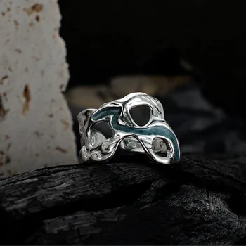 Кольцо с эмалью из 100% стерлингового серебра 925 пробы, женские вставки, открытые на ветру, полые кольца неправильной формы для указательных пальцев