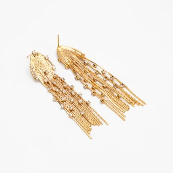 Серьги с кисточками в виде цепочки с фианитами, серьги-гвоздики с длинной кисточкой, золотые висячие серьги, минималистичные серьги (GB-3672)