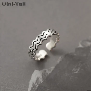 Uini-Tail, Хит продаж, Новое Открытое кольцо из тибетского серебра 925 пробы с волнообразным рисунком, Модный Стиль, Простой, Универсальный, Небольшой дизайн, Студенческие украшения