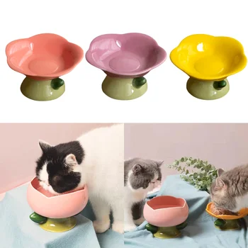 Милая керамическая миска для кошек, Нескользящая в форме цветка, Новая кормушка для щенков с высокими лапами, Корм для собак, Вода, зоотовары, Миска для кошачьего корма