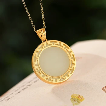 Оригинальное круглое ожерелье из натурального хотанского нефрита с инкрустацией древним золотом, подвеска классического изысканного шарма, женские украшения