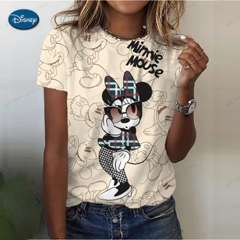 Модная футболка Disney Mickey Minnie Y2K с коротким рукавом и круглым вырезом, женская футболка с графическим принтом, легкая и дышащая Летняя