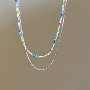 Цветная цепочка на ключицы из ломаного серебра, расшитая бисером, Женское Летнее 2023 Новое модное ожерелье, Легкие роскошные украшения нишевого дизайна.