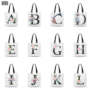 Холщовая сумка с буквенным цветком Ulzzang Harajuku Vogue, женская повседневная сумка для покупок большой емкости, многоразовая повседневная сумка для девочек на плечо