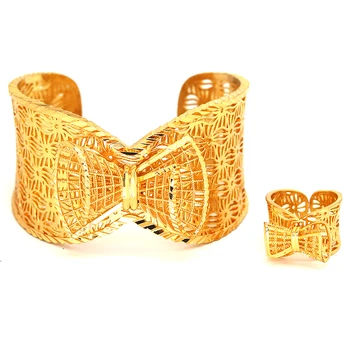Эфиопские ювелирные изделия, галстук-бабочка 24 Карат, Золотой Медный браслет с кольцом, Браслеты из индийского Дубая для женщин, Свадебные подарки для африканских девушек.
