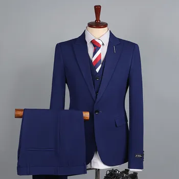 Комплект из 3 предметов (куртка + брюки + жилет), Свадебный костюм, Мужское платье, Корейские облегающие Деловые модные брендовые костюмы, деловой костюм 2022