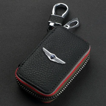 Кожаный чехол для ключей от автомобиля Брелок для Hyundai Genesis G80 GV80 L110 Металлическая подвеска с логотипом на талии, Защитная крышка для авто, Аксессуары