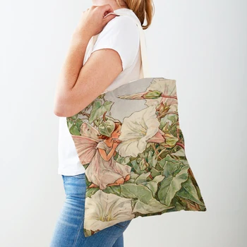 Женская сумка для покупок с мультяшным принтом, детская сумка для покупок, повседневная сумка для эльфов из сказочного мира, холщовая сумка через плечо.