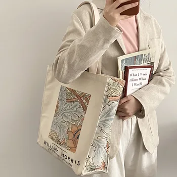 Очень толстая холщовая женская сумка через плечо, винтажная картина маслом Van Gogh Morris, сумки для книг на молнии, большая сумка-тоут для женщин, совершающих покупки.