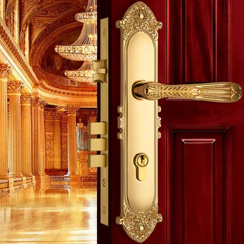 Европейский Латунный дверной замок Замки на въездных воротах виллы Дверная ручка из золотистого дерева Набор замков Розово-золотистые замки безопасности входной двери