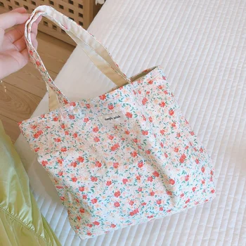 Маленькая Корейская хлопчатобумажная сумка-тоут с цветочным рисунком для покупок, сумка-книжка для женщин, девочек, мини-телефон, кошелек, сумки для мамы, детские сумки для ланча, чехол