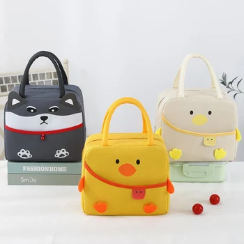 Новая мультяшная сумка для ланча, женские толстые термосумки для хранения продуктов Kawaii Duck, детские изолированные пакеты для продуктов большой емкости, сумки