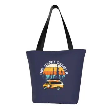 Винтажная сумка для покупок Sunset Happy Camper, холщовая сумка-тоут, портативная сумка для приключений, кемпинга, путешествий, автомобиля, продуктовых покупок.