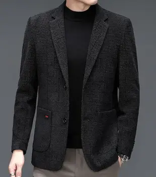 Новый осенне-зимний теплый мужской костюм черного цвета с длинным рукавом, однобортный приталенный хлопчатобумажный пиджак A124