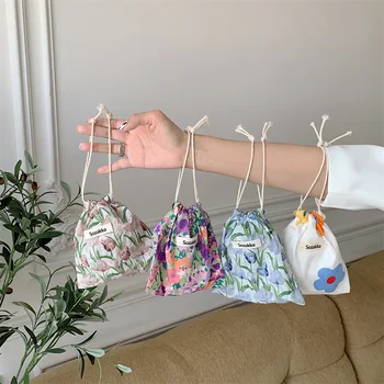 Хлопчатобумажная льняная сумка для хранения цветов на шнурке, Женская отделочная сумка для хранения, Маленькая косметичка, Рождественский подарок, Органайзер для конфет и украшений
