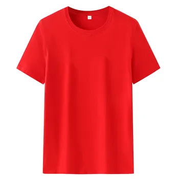Новая летняя мужская хлопчатобумажная футболка с коротким рукавом, тонкий простой повседневный свободный мужской однотонный топ с круглым вырезом