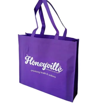 500 шт./лот Индивидуальная Многоразовая сумка для покупок фиолетового цвета Cololr, сумка для упаковки одежды из переработанного эко-нетканого материала с логотипом