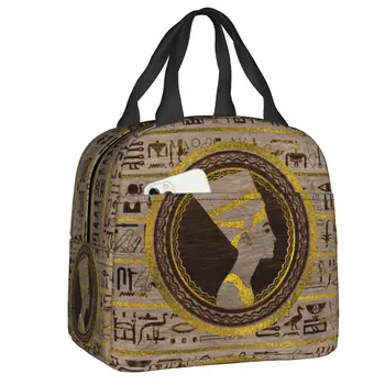 Пирографированная Золотая Нефертити, изолированная сумка для ланча для женщин, Египетская королева, кулер, термобокс для бенто, кемпинг, путешествия