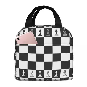 Черно-белая шахматная доска, сумка для ланча, термосумка для пикника, сумка для женщин, детей, мужчин, сумка-холодильник, сумка-тоут