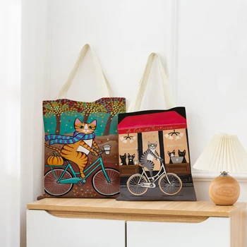 Мультяшный кот Райан Коннерс Двусторонняя сумка для покупок с принтом Эко Удобные сумки для хранения на открытом воздухе Складная Портативная женская сумка