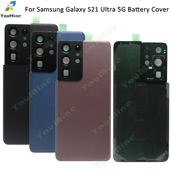 Для Samsung Galaxy S21 Ultra 5G G998 Крышка батарейного отсека Задняя дверь с объективом камеры задний корпус в сборе