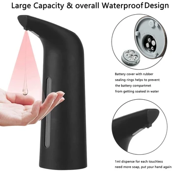 Черный автоматический дозатор мыла, бесконтактный, автоматический дозатор жидкого мыла для кухни и ванной комнаты 400 мл