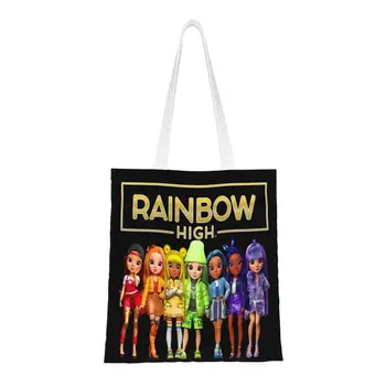 Сумка-тоут для продуктовых покупок Rainbow High Женская сумка-тоут на заказ с аниме-анимационным ТВ, холщовая сумка-шоппер, сумка большой емкости