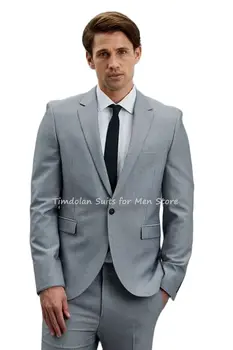 Светло-серый Блейзер с вырезами на лацканах, брюки для вечеринок, Комплект мужских костюмов, Свадебный костюм Homme Slim Fit, Свадебный наряд из 2 предметов, куртка и брюки