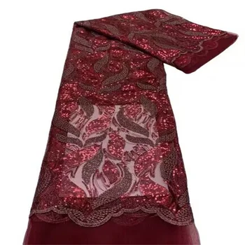 Кружевная ткань с красными блестками, высококачественная Африканская Французская сетчатая кружевная ткань с блестками, Розовые Нигерийские кружевные ткани с блестками, Серые