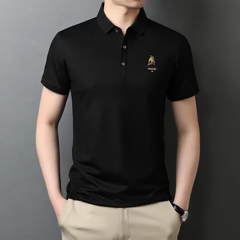 Высококачественная корейская однотонная модная рубашка поло с вышивкой 2023, летняя мужская новая футболка с коротким рукавом, высококачественная деловая повседневная футболка