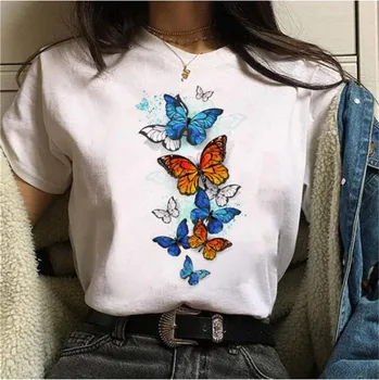 Женская бабочка Тренд 90-х, милый модный графический топ, летние футболки с короткими рукавами и мультяшным принтом