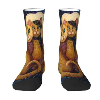 Винтажные мужские носки для экипажа Cat Gustav Klimt Унисекс с милым 3D принтом в виде животных