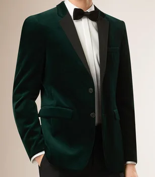 Мужские бархатные блейзеры, сшитые на заказ, Приталенный Темно-зеленый бархатный жакет, сшитые по индивидуальному заказу, бархатные блейзеры для мужчин, бархатный костюм 2ШТ.