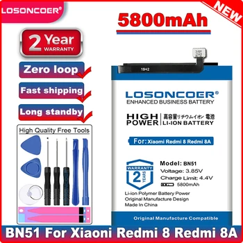 LOSONCOER BN51 Аккумулятор емкостью 5800 мАч для XiaoMi Redmi 8 Redmi 8A Аккумулятор для мобильного телефона Бесплатные инструменты Подставка держатель Наклейки